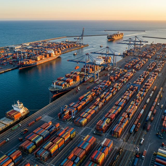 Modern container port aerial panorama