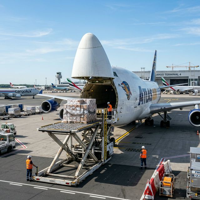 Cargo aircraft loading at airport